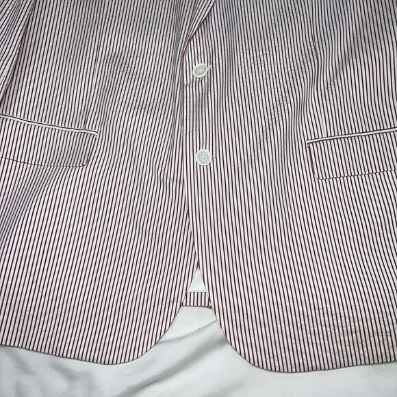Alan Flusser Blazer Men’s Size 48R Red White Striped Seersucker Preppy Jacket - Picture 3 of 14